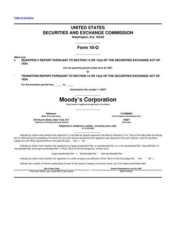 Thumbnail Moody's 10-Q Quarterly Report FY 