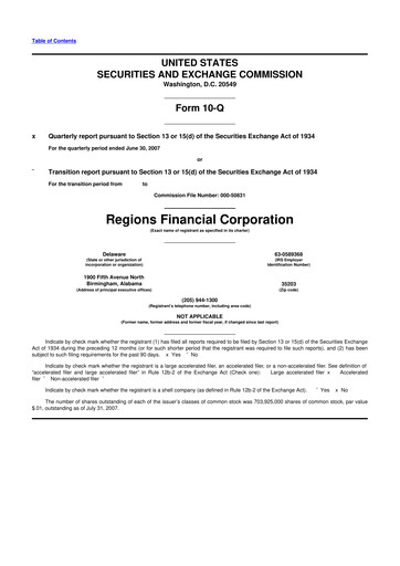 Thumbnail Regions Financial
 10-Q Quarterly Report FY 