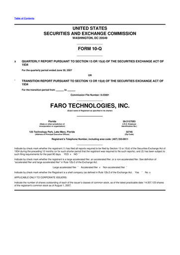 Miniature Faro Technologies
 10-Q Rapport trimestriel  