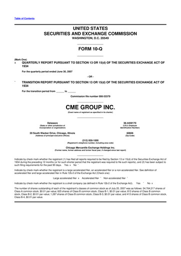 Miniature CME Group 10-Q Rapport trimestriel  