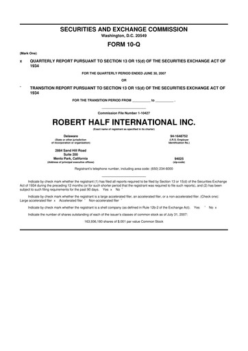 Miniature Robert Half 10-Q Rapport trimestriel  