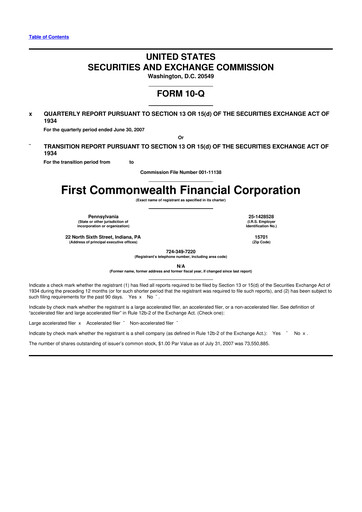 Thumbnail First Commonwealth Financial Corp 10-Q Quarterly Report FY 