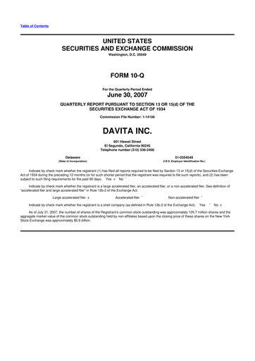 Thumbnail DaVita 10-Q Quarterly Report FY 