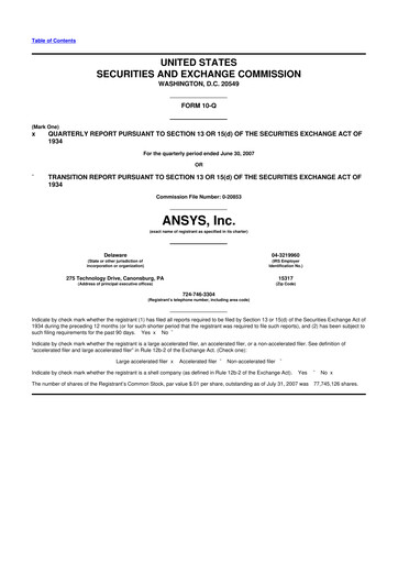 Vorschaubild Ansys 10-Q Quartalsbericht  