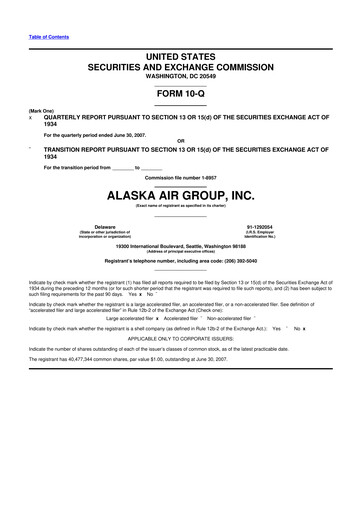 Thumbnail Alaska Airlines
 10-Q Quarterly Report FY 