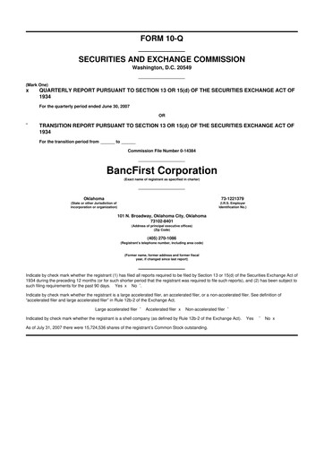 Thumbnail BancFirst 10-Q Quarterly Report FY 