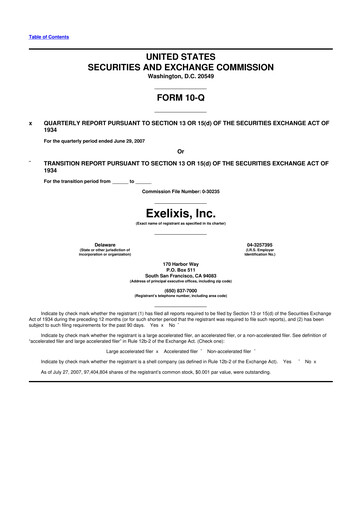 Thumbnail Exelixis 10-Q Quarterly Report FY 