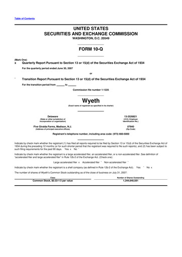 Miniature Wyeth 10-Q Rapport trimestriel  