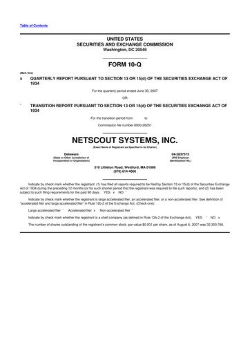 Thumbnail NETSCOUT 10-Q Quarterly Report FY 