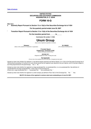 Miniature Unum 10-Q Rapport trimestriel  