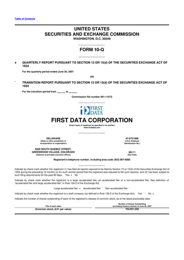 Thumbnail First Data Corporation 10-Q Quarterly Report FY 