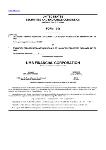 Thumbnail UMB Financial 10-Q Quarterly Report FY 