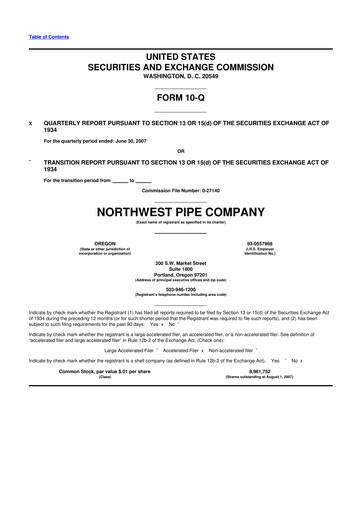 Thumbnail Northwest Pipe Company
 10-Q Quarterly Report FY 