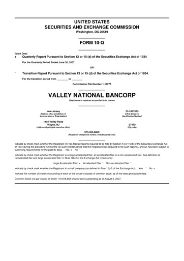 Thumbnail Valley Bank 10-Q Quarterly Report FY 