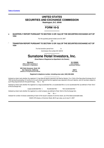 Thumbnail Sunstone Hotel Investors
 10-Q Quarterly Report FY 