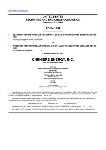 Thumbnail Cheniere Energy
 10-Q Quarterly Report FY 