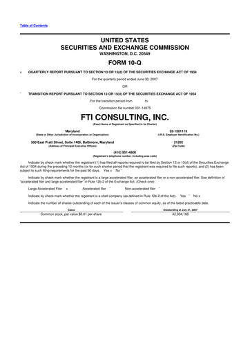 Thumbnail FTI Consulting 10-Q Quarterly Report FY 
