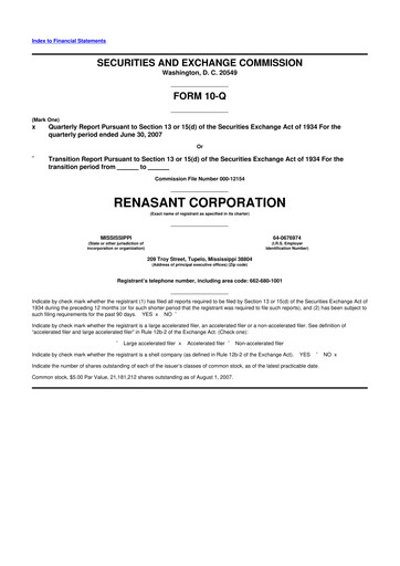 Miniature Renasant Corp 10-Q Rapport trimestriel  