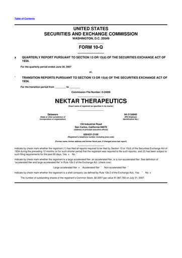 Thumbnail Nektar Therapeutics
 10-Q Quarterly Report FY 