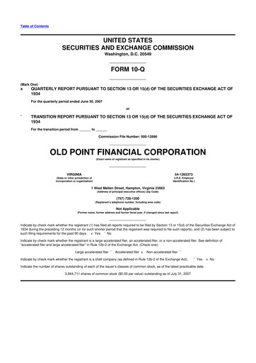 Thumbnail Old Point Financial 10-Q Quarterly Report FY 