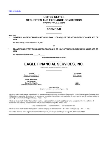 Thumbnail Eagle Financial Services 10-Q Quarterly Report FY 