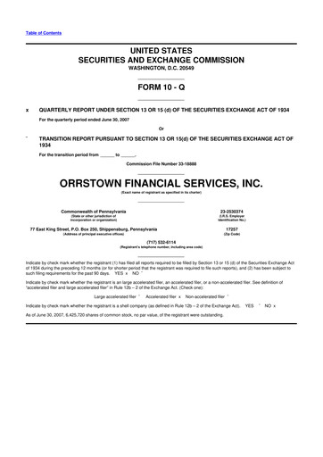 Thumbnail Orrstown Financial Services 10-Q Quarterly Report FY 