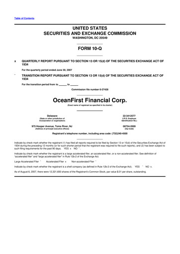 Thumbnail OceanFirst Financial 10-Q Quarterly Report FY 