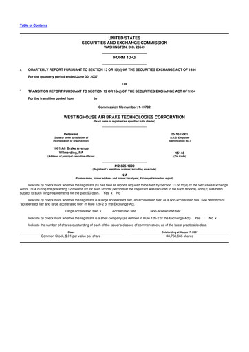 Miniature Wabtec 10-Q Rapport trimestriel  