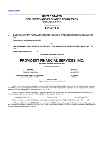 Thumbnail Provident Financial Services 10-Q Quarterly Report FY 