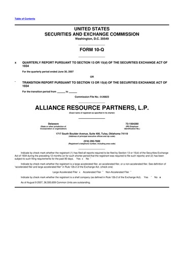 Vorschaubild Alliance Resource Partners 10-Q Quartalsbericht  