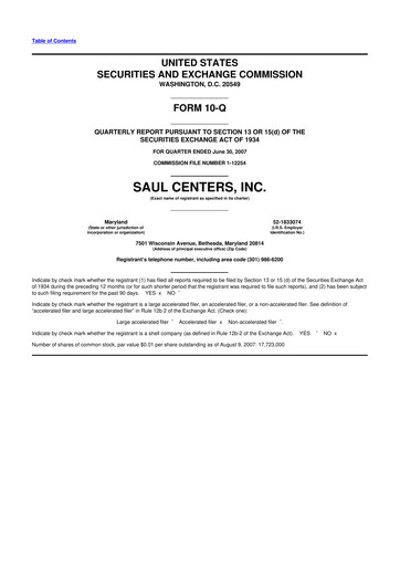 Miniature Saul Centers 10-Q Rapport trimestriel  