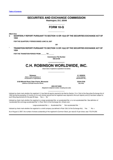 Thumbnail C. H. Robinson 10-Q Quarterly Report FY 