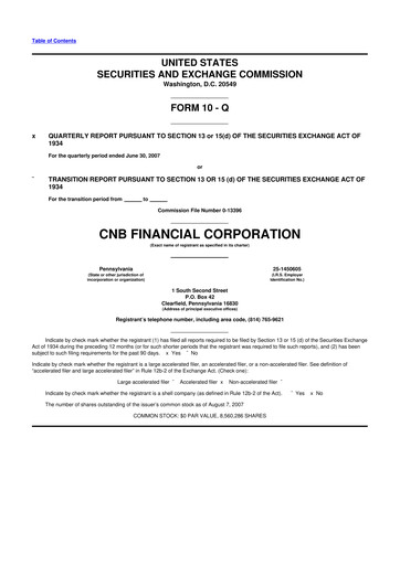 Thumbnail CNB Financial Corp 10-Q Quarterly Report FY 