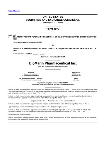 Thumbnail BioMarin Pharmaceutical 10-Q Quarterly Report FY 