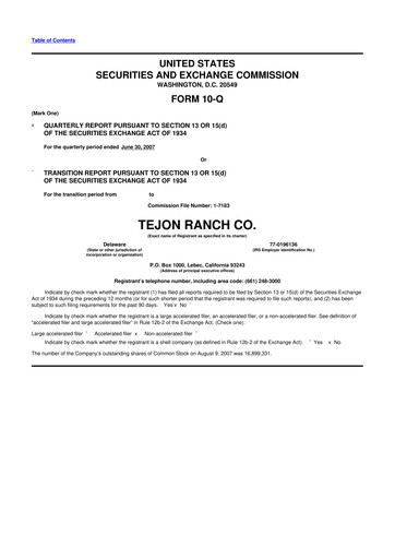 Thumbnail Tejon Ranch
 10-Q Quarterly Report FY 
