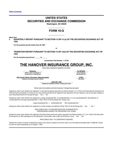 Thumbnail Hanover Insurance Group 10-Q Quarterly Report FY 
