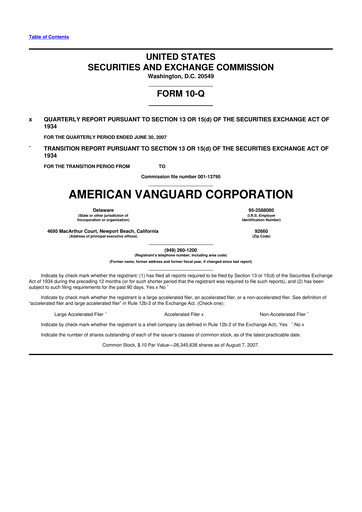 Miniature American Vanguard 10-Q Rapport trimestriel  