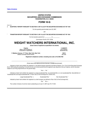 Thumbnail Weight Watchers 10-Q Quarterly Report FY 