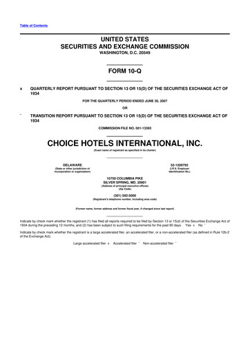 Miniature Choice Hotels International 10-Q Rapport trimestriel  