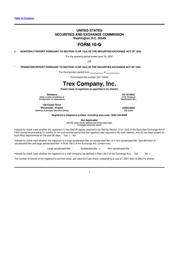 Vorschaubild Trex 10-Q Quartalsbericht  