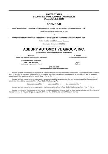 Miniature Asbury Automotive Group 10-Q Rapport trimestriel  