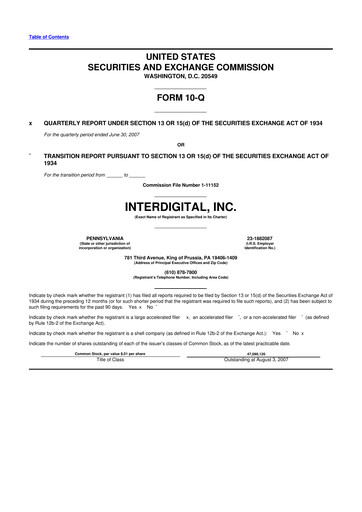 Miniature InterDigital
 10-Q Rapport trimestriel  