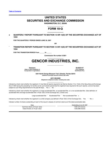 Miniature Gencor Industries
 10-Q Rapport trimestriel  