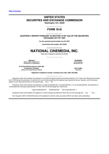 Thumbnail National CineMedia 10-Q Quarterly Report FY 
