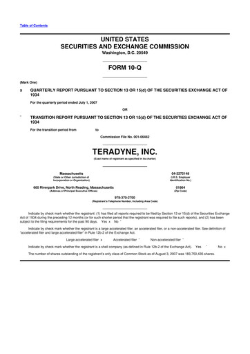 Miniature Teradyne 10-Q Rapport trimestriel  