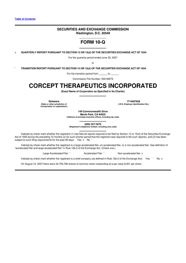 Thumbnail Corcept Therapeutics
 10-Q Quarterly Report FY 