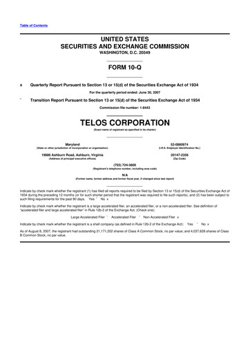 Thumbnail Telos 10-Q Quarterly Report FY 
