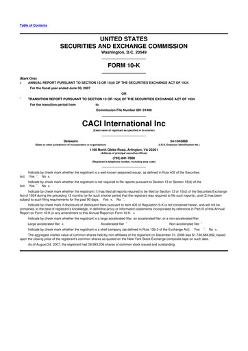 Miniature CACI International Inc 10-K Rapport annuel 