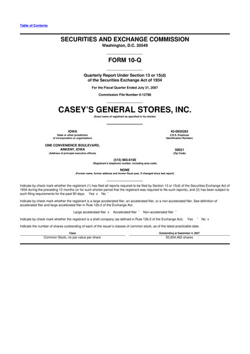 Thumbnail Casey's General Stores
 10-Q Quarterly Report FY 