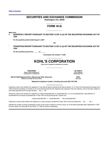 Thumbnail Kohl's
 10-Q Quarterly Report FY 